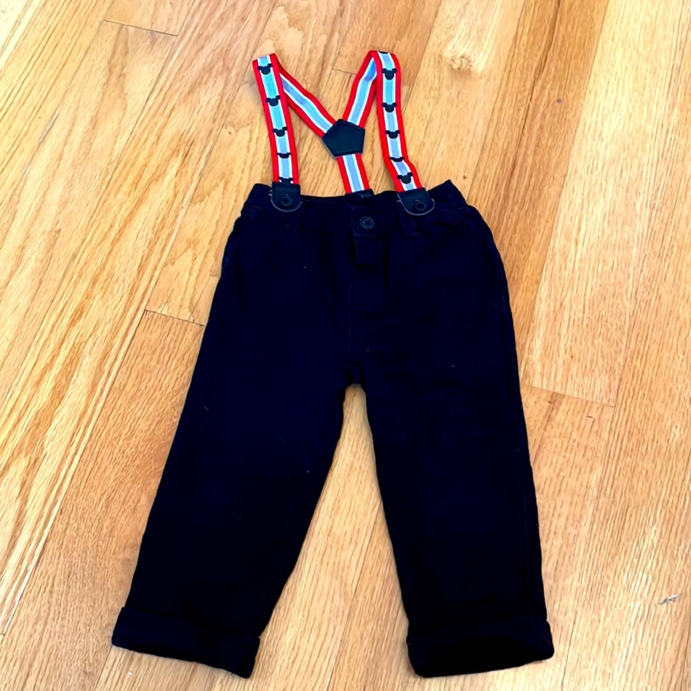 Disney Mickey Mouse Suspenders Black Pants